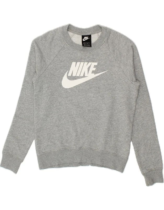 Bargain Prices NIKE Womens Oversized Graphic Sweatshirt Jumper UK 6  XS Grey Cotton