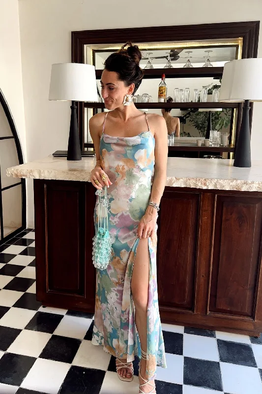 New Arrival Natalia Pastel Floral Printed Maxi Dress