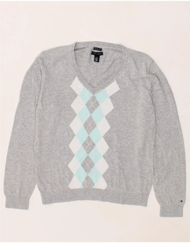 Big Discounts TOMMY HILFIGER Womens V-Neck Jumper Sweater UK 16 Large Grey