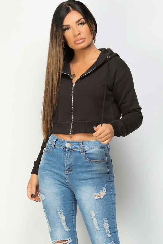 Quick Sale Cropped Zip Up Hoodie Black
