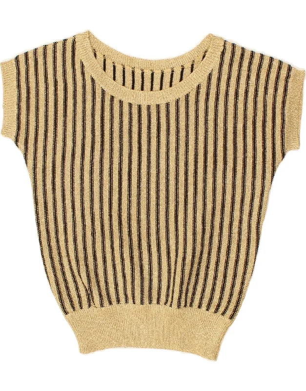 New Markdowns VINTAGE Womens Boat Neck Jumper Sweater UK 10 Small Gold Striped