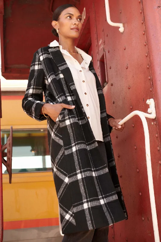 Year-End Clearance Check Point Button-Front Plaid Overcoat
