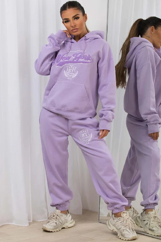 Year-End Sale Loungewear Set With New York Embroidery Lilac