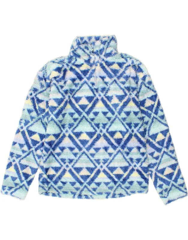 Fantastic Offers EDDIE BAUER Womens Zip Neck Fleece Jumper UK 10 Small Blue Geometric