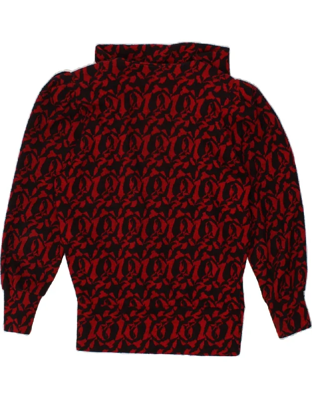 Weekend Deal VINTAGE Womens Graphic Turtle Neck Jumper Sweater UK 14 Medium Red