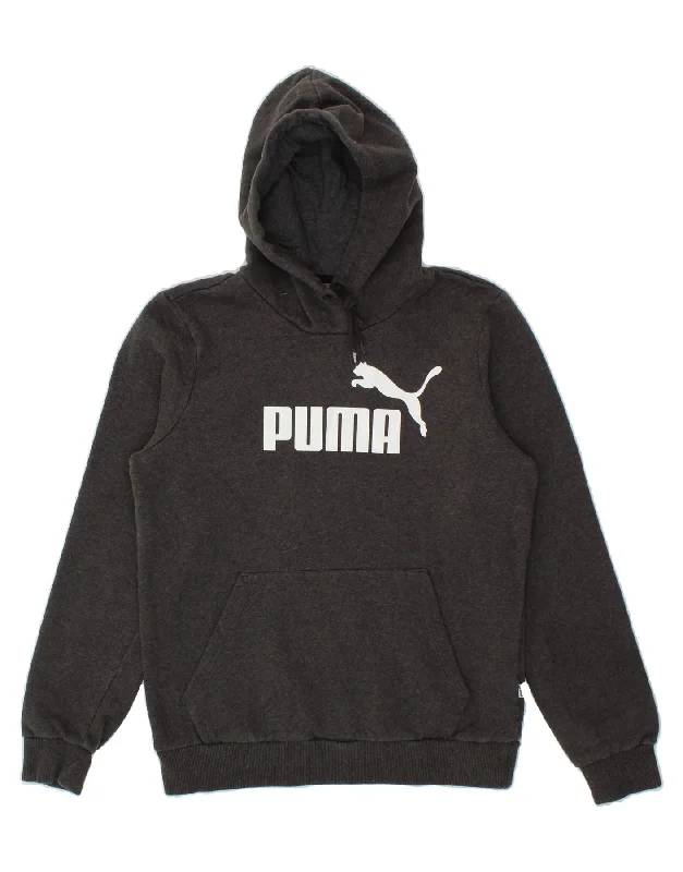 Midnight Madness PUMA Womens Graphic Hoodie Jumper UK 14 Large Grey Cotton