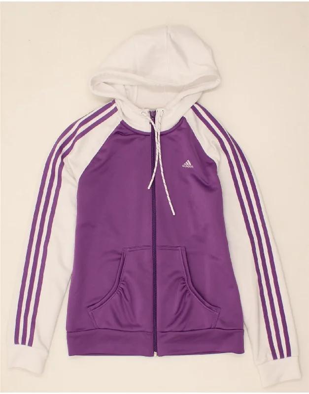 Final Sale ADIDAS Womens Zip Hoodie Sweater UK 12 Medium Purple Colourblock Polyester