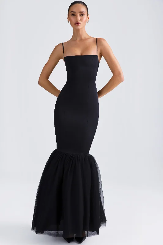 Blowout Deals Tulle Hem Fishtail Gown in Black