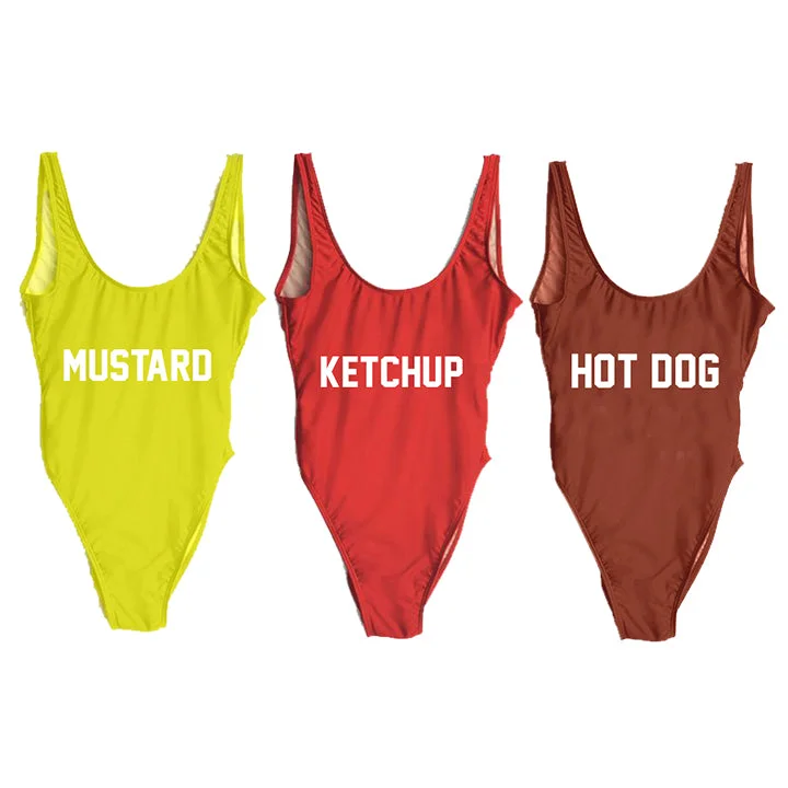 Get It Before It’s Gone KETCHUP, MUSTARD, & HOT DOG [3 PACK DISCOUNT SWIMSUITS]