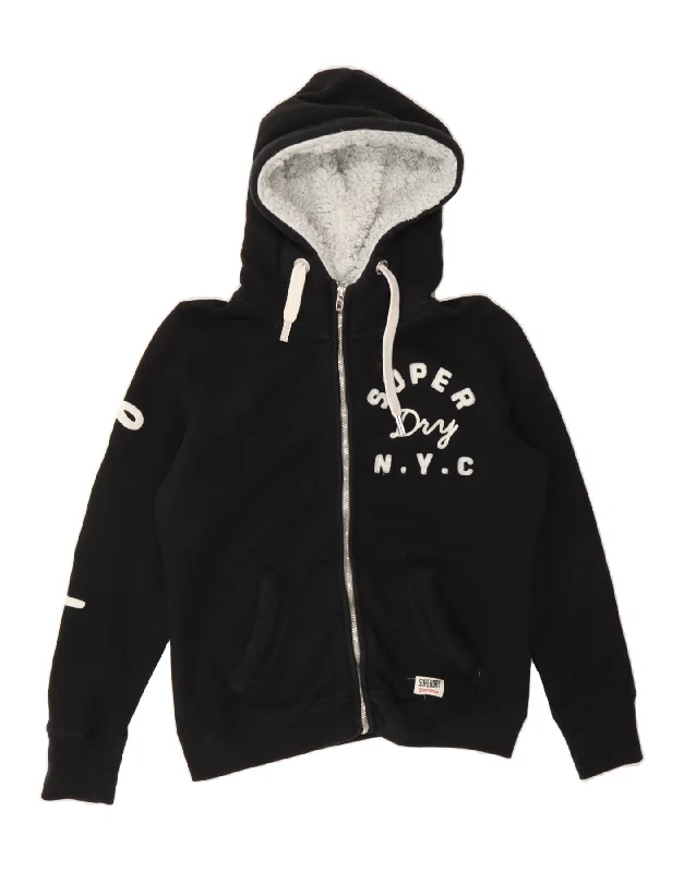 Lowest Price SUPERDRY Womens Graphic Zip Hoodie Sweater UK 18 XL Black Cotton