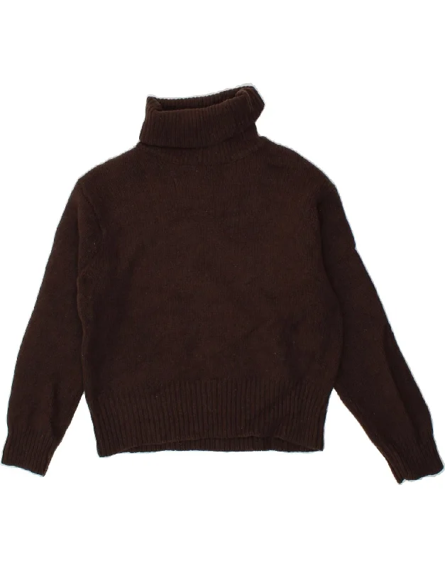 Inventory Reduction J. CREW Womens Crop Roll Neck Jumper Sweater UK 10 Small Brown Lambswool