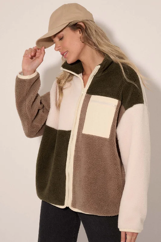 Grand Opening Sale Fuzzy Logic Colorblock Sherpa Fleece Jacket