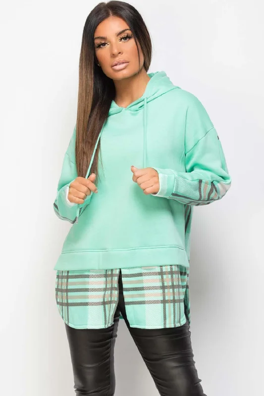 Huge Savings Mint Green Check Hoodie 2 In 1