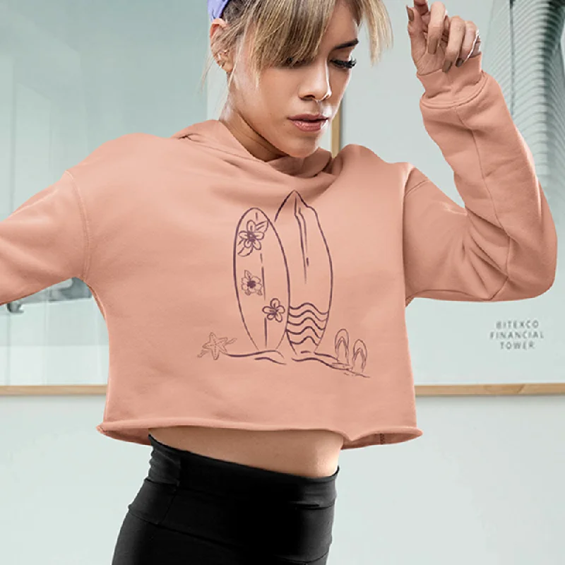 Savings Alert Surf Board Beach Style Crop Hoodies for Women's Fashion, lioness-love