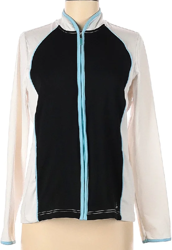 Overstock Sale Izod Black & White Full-Zip Jacket with Blue Trim Size M