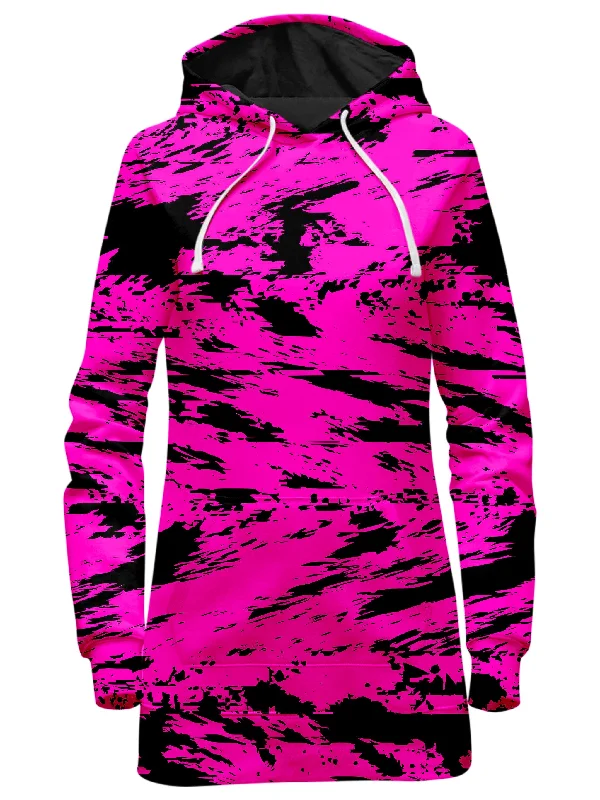 Quick Sale Pink and Black Rave Glitch Splatter Hoodie Dress