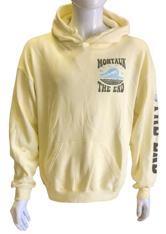 Price Drop Alert Adult Unisex Screen Printed Montauk The End Big Wave Hooded Pullover