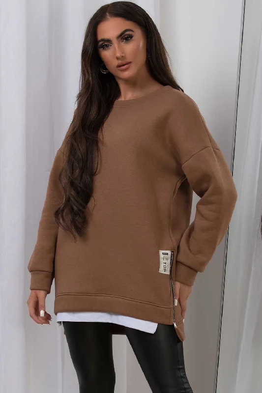 Midnight Sale Sweatshirt With Side Zip Detail Brown