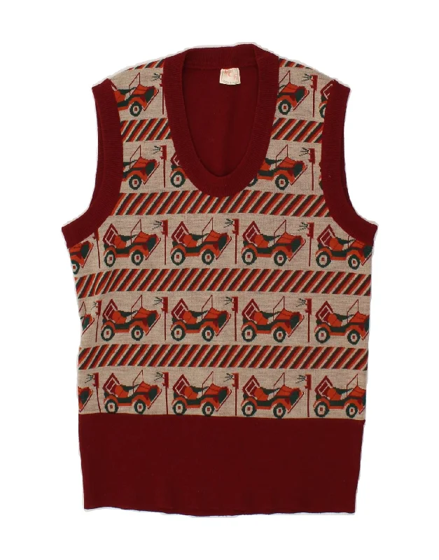 Daily Deals VINTAGE Womens Graphic Vest Tank Top UK 12 Medium Red Striped