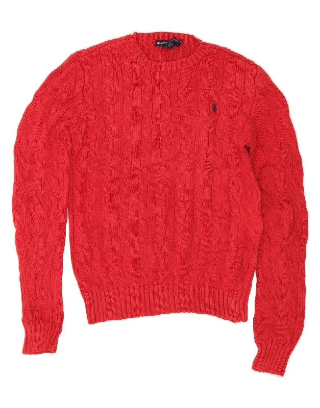 Doorbuster Deal RALPH LAUREN Womens Crew Neck Jumper Sweater UK 10 Small Red Cotton
