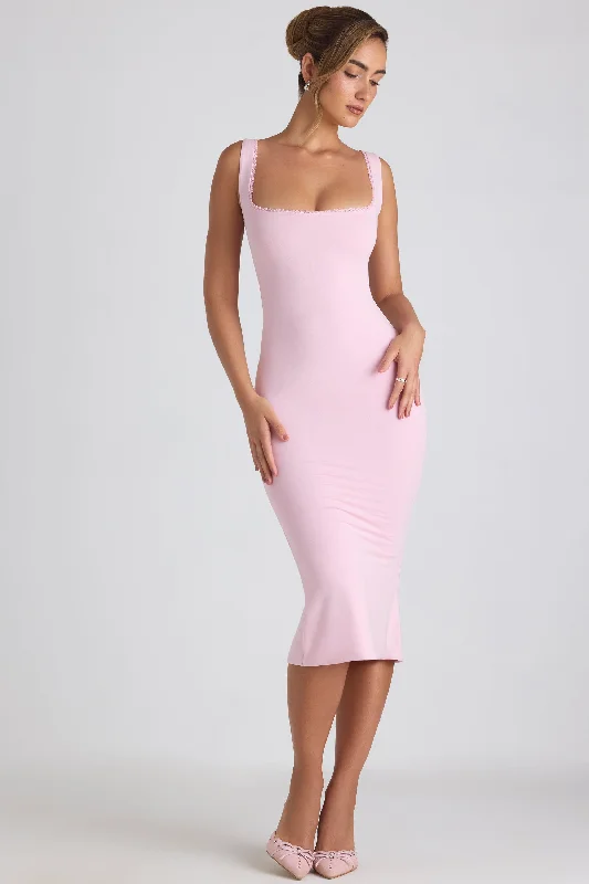 Don't Wait Modal Lace-Trim Midaxi Dress in Soft Pink