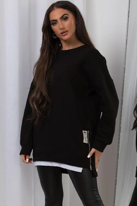 Sneak Peek Sale Sweatshirt With Side Zip Detail Black