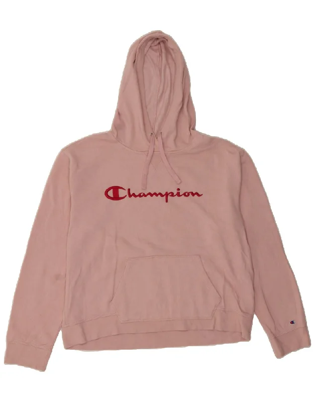 Price Cut CHAMPION Womens Graphic Hoodie Jumper UK 18 XL Pink Cotton