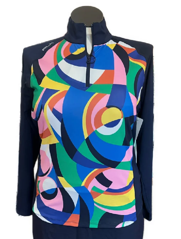 Holiday Sale New Women's Ralph Lauren RLX Navy Abstract Zip Pullover Size L MSP$148