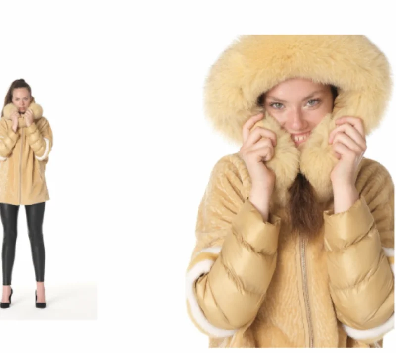 While Supplies Last Fabric Hoodie with Mink and Fox Trim